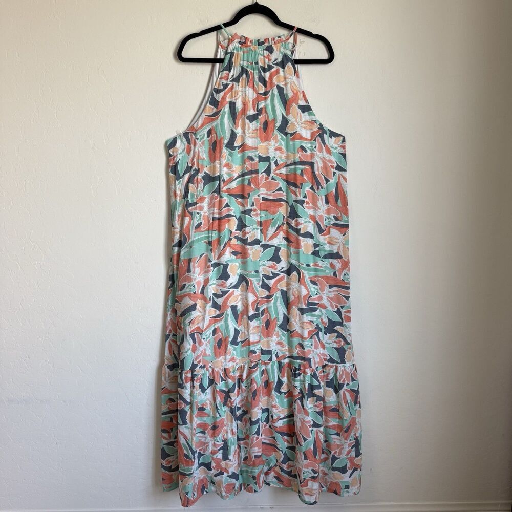 Nine West 2X Tiered Tropical Floral Maxi Halter Dress Resort Wear Beach Vacation - Picture 7 of 14